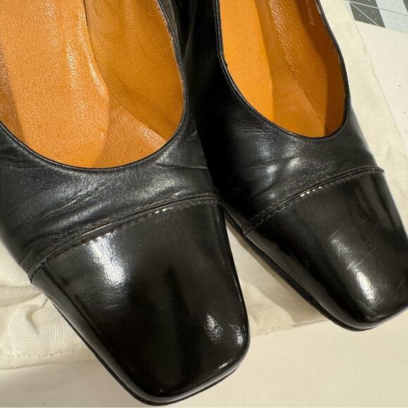 A. Testoni Black Leather Heels 3" Square Toe Italy Size 5.5 with Dust Bag - Picture 6 of 10